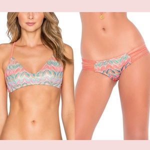 NEW $168 Luli Fama [ Large ] Fiego Divino Criss-Cross Bikini Top +‎ Bottom